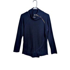 Duffield Lane Navy Blue Tulip Wrap Zipper Shoulder Sweatshirt Size Small Asym